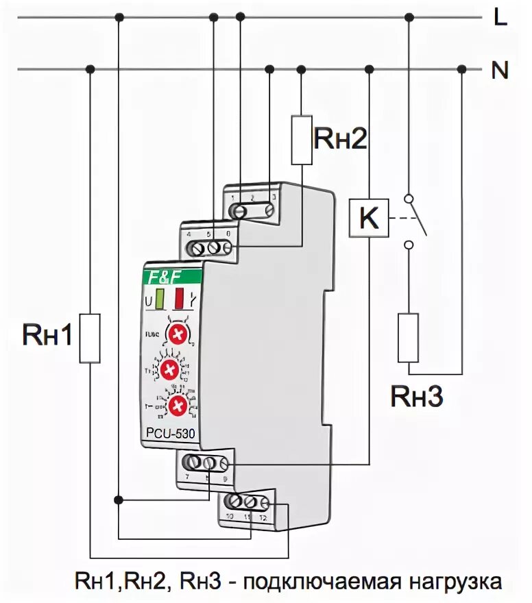 Подключения через реле времени Реле времени PCU-530 Евроавтоматика F&F