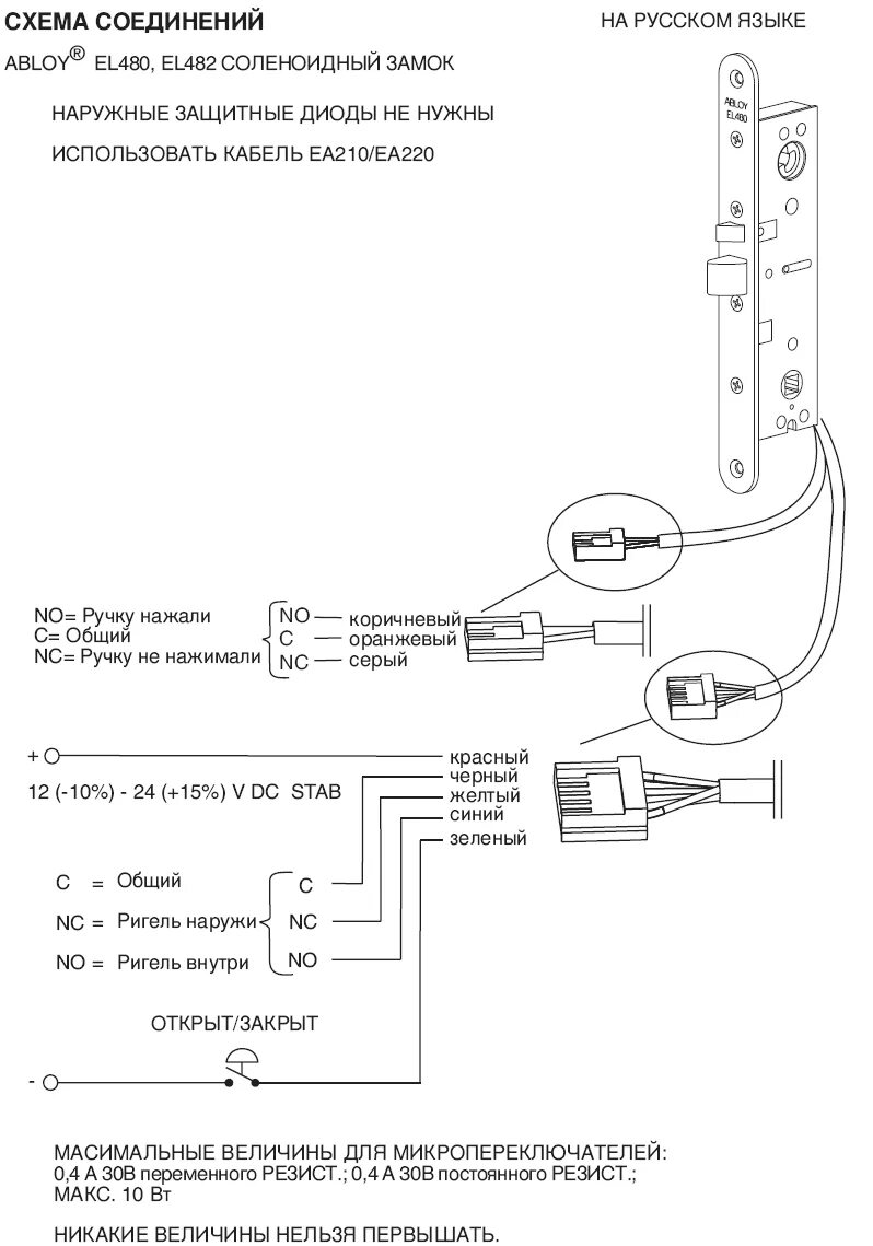 Подключения через замок Электромеханический замок EL480
