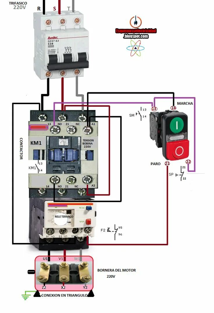 Подключения двигатель магнитном пускателе тепловым реле MARCHA PARO Home electrical wiring, Electrical wiring, Electrical circuit diagra