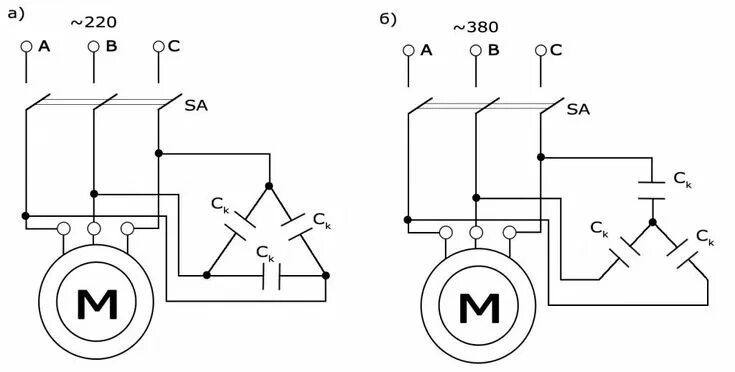 Подключения двигателя 380в на 220в Двигатель на 380 подключить на 220 В через конденсаторы и без конденсаторов. Дви