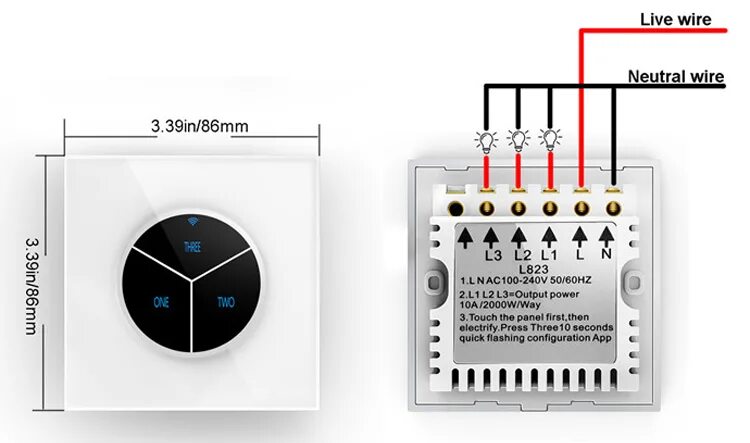 Подключения l и 1 Ac 240 V Painel De Toque Interruptor De Luz De Controle Wi-fi Inteligente - Buy 