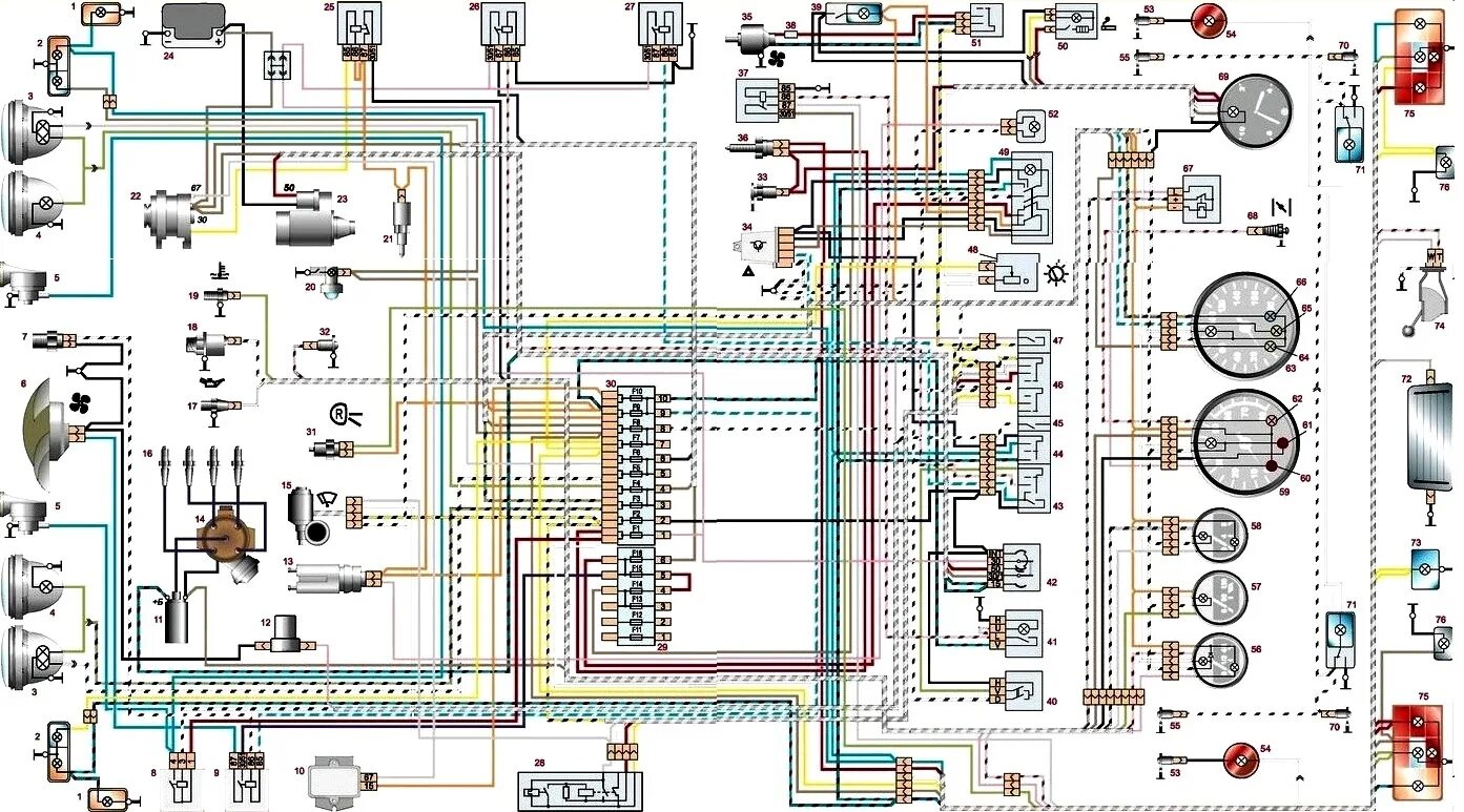 Подключения проводки ваз 2106 Схема проводов ВАЗ-2106.