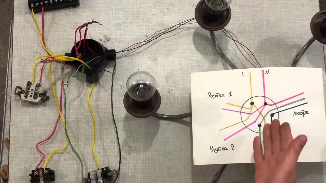 Подключения проводов в коробке на лампочку Соединение проводов в распред. коробке (с люстрой) - YouTube