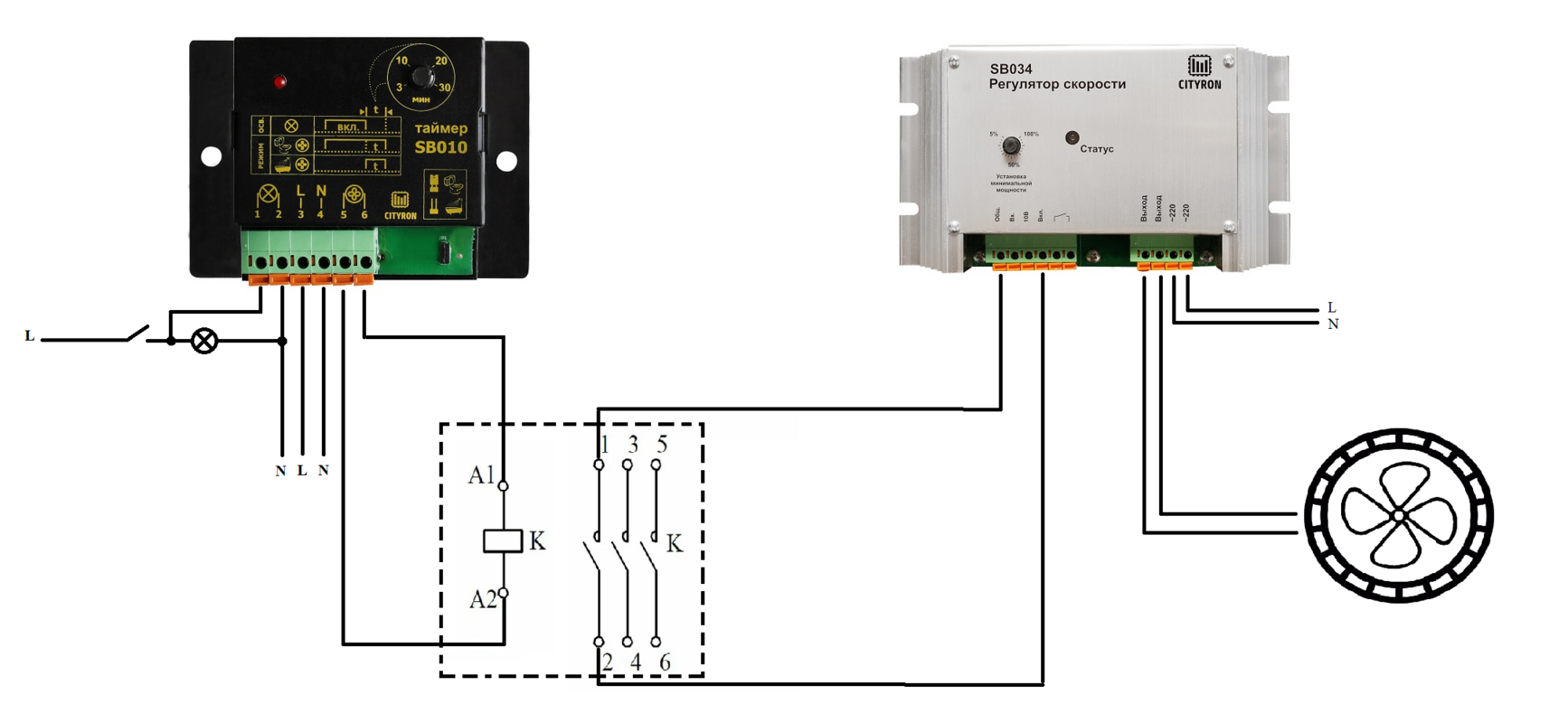 Подключения регуляторов к двигателям SB010 Как подключить регулятор оборотов вен-ра к таймеру? CITYRON
