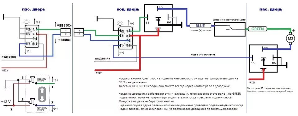 Подключения реле эсп Правильные схемы подключения электростеклоподъемников (ЭСП) и доводчика стекол -