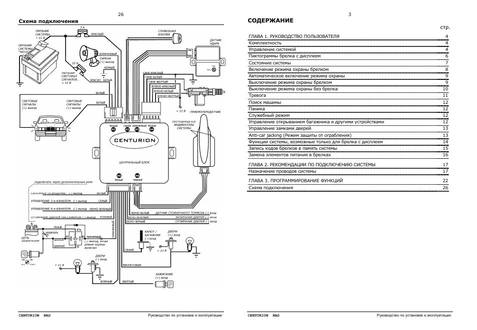 Подключения сигнализации центурион Инструкция по эксплуатации Сenturion CENTURION NAD v.3 12 страниц