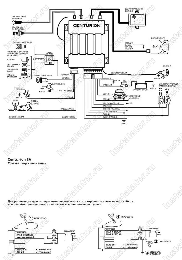 Подключения сигнализации центурион Схема подключения сигнализации Centurion IA
