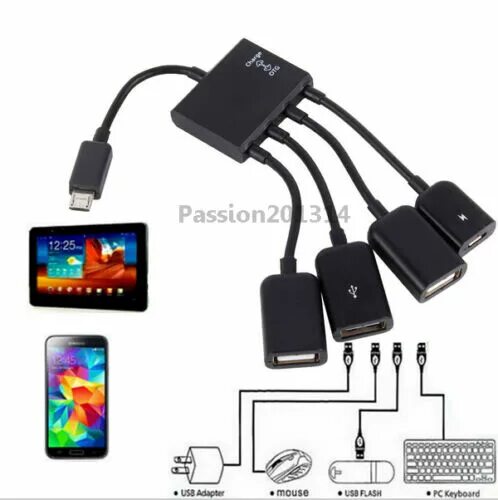 Подключения устройств к планшету 4 Port Micro USB Power Charging OTG HUB Cable For Smartphone Tablet Samsung PC e