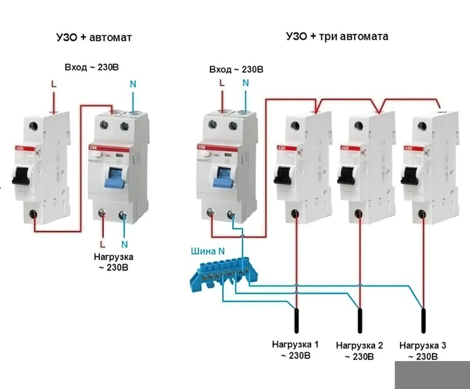 Подключения узо в щитке 220 схема Картинки ДИФАВТОМАТ НА ВВОД