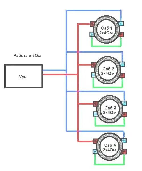 Подключения в 4 ома 4 пары Подключение саба 2 2 в 1 ома