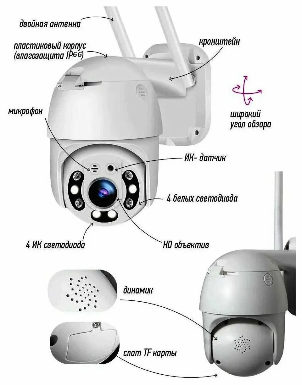 Подключения вай фай смарт камера Уличная беспроводная камера наблюдения WiFi smart camera 1080P (C блоком питания