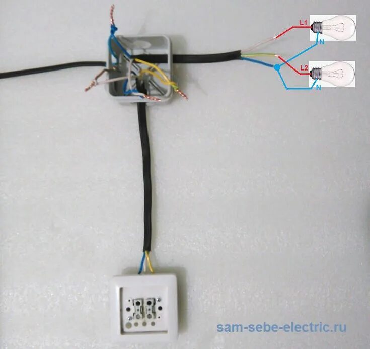 Подключения выключателя через коробку Схема подключения выключателя Выключатель, Выключатели света, Электронная схема