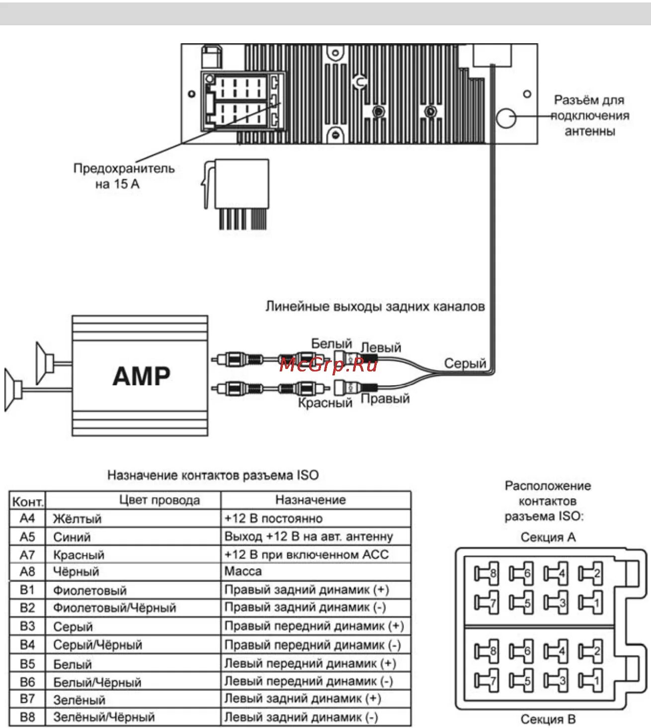 Подключить активную антенну к автомагнитоле как правильно Prology MCH-340 17/29 Схема подключения проводов устройства