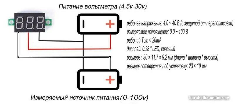 Подключить амперметр проводами как Цифровой мини вольтметр (красный) 0 - 100В - Барахолка onliner.by