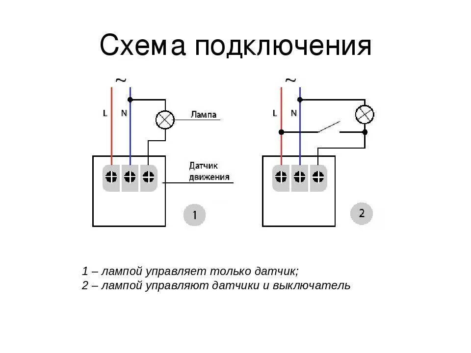 Подключить датчик движения на свет схема подключения Как подключить датчик движения к светодиодному прожектору - возможные схемы комм