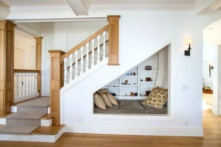 Подлестничное пространство в частном доме фото Smart Storage Solutions For Small Spaces - Amberth Basement stairs, Basement sta