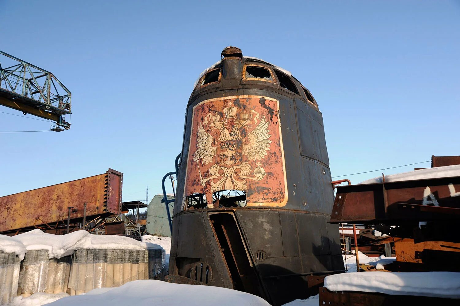 Wreck of the Russian nuclear submarine "Kursk" after being raised from the botto