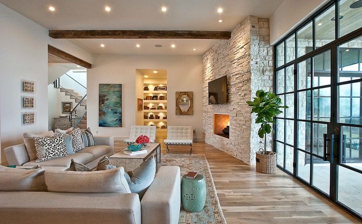 Подобрать дизайн дома Elegant Suburban House With Exposed Interior Wood Beams Eclectic living room des