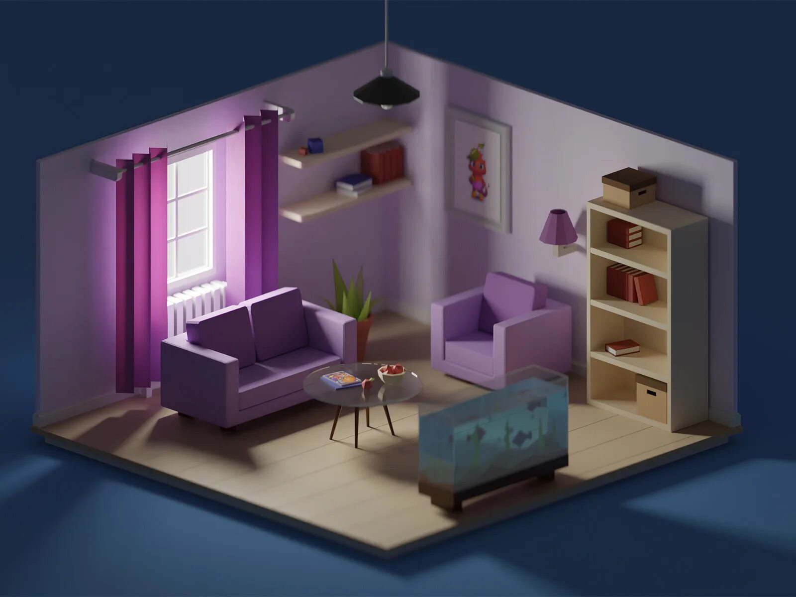 Подобрать интерьер комнаты онлайн бесплатно Low-poly interior daylight by iltaen on Dribbble