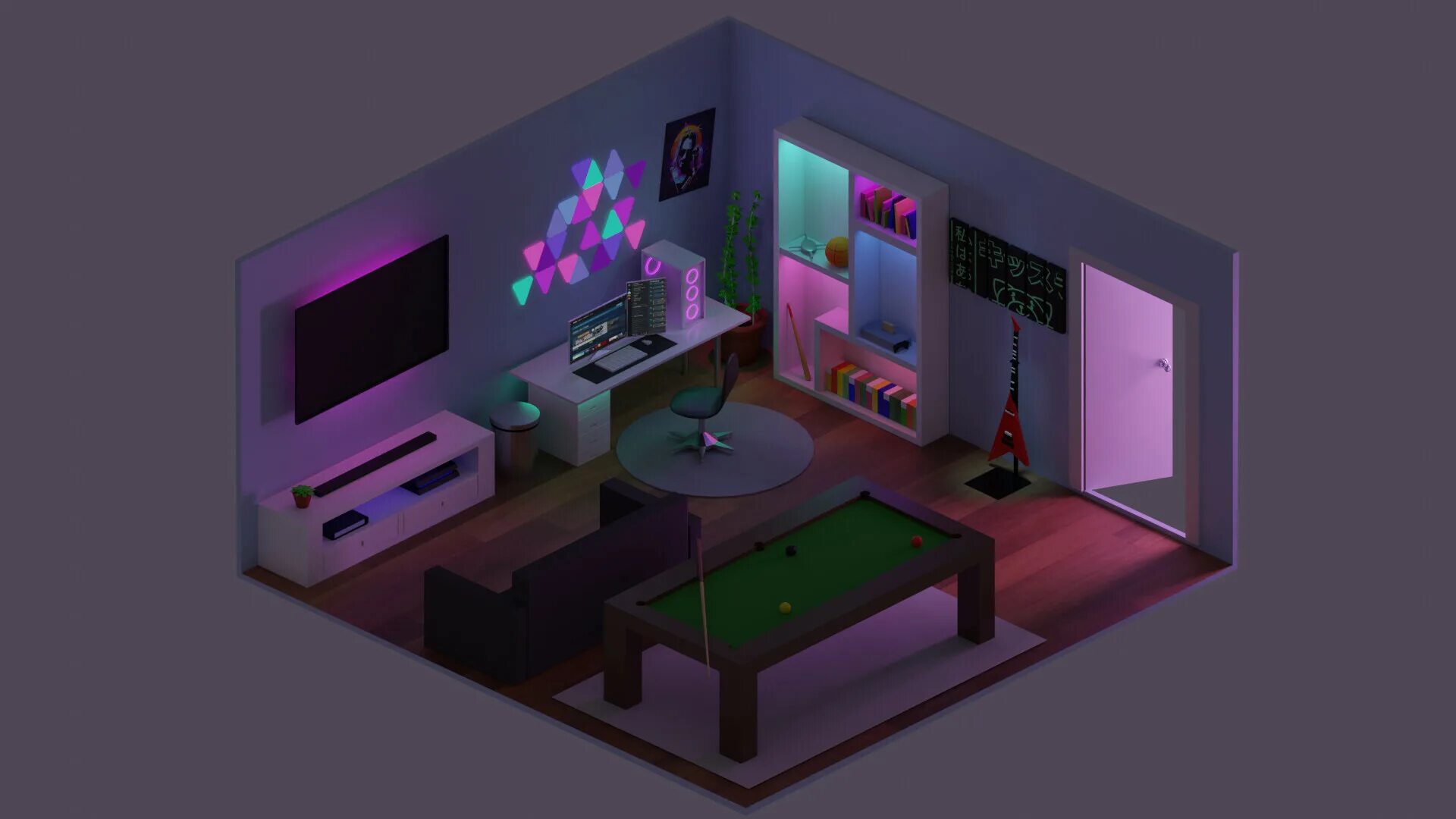 Подобрать интерьер комнаты онлайн бесплатно ArtStation - Low Poly Isometric Game Room