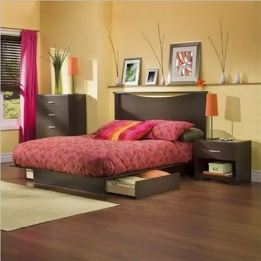 Подобрать мебель по фото South Shore Bedroom Set Step One Collection, Chocolate, 4-Piece Platform bedroom