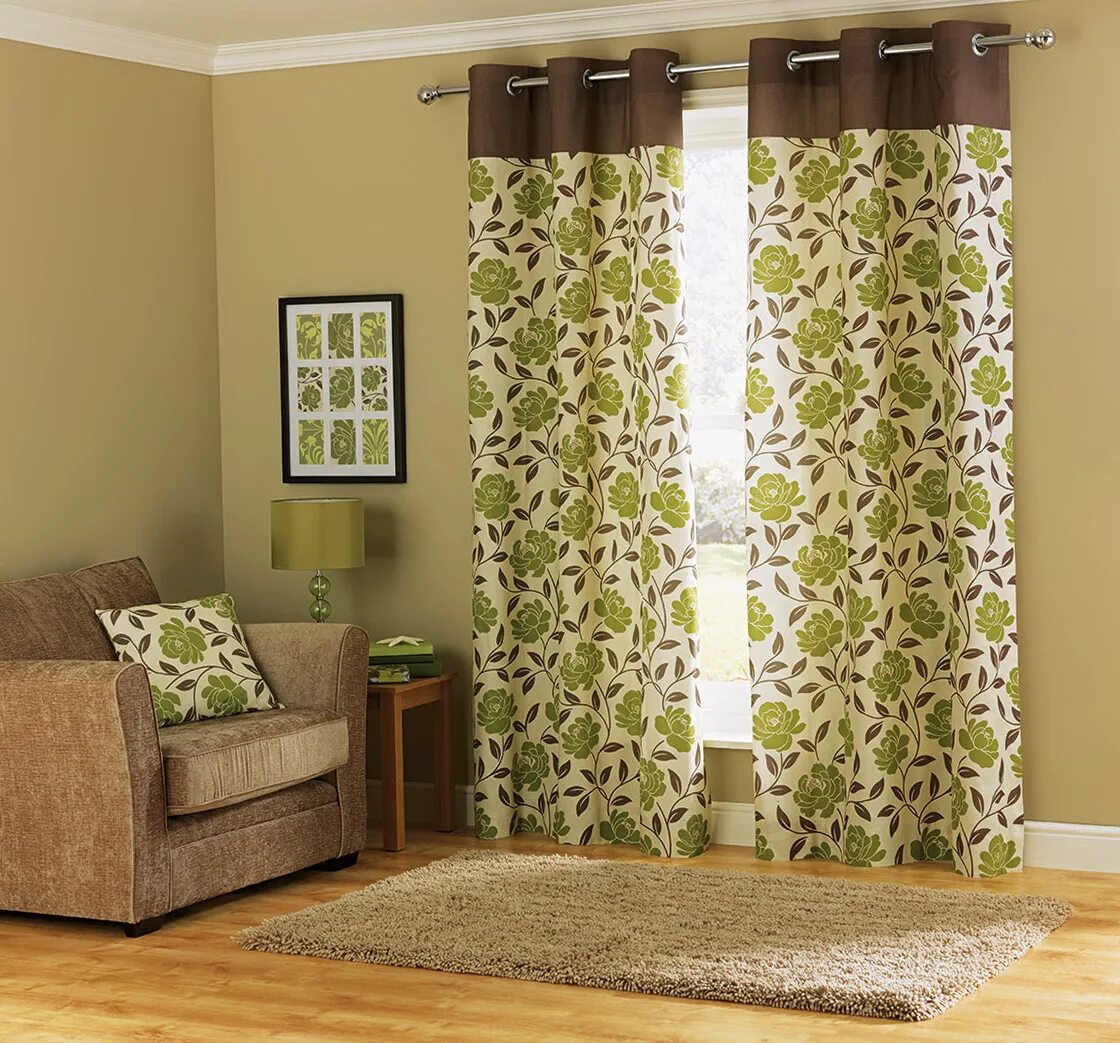 Подобрать шторы к обоям фото Green And Brown Curtain Panels Home Design Ideas