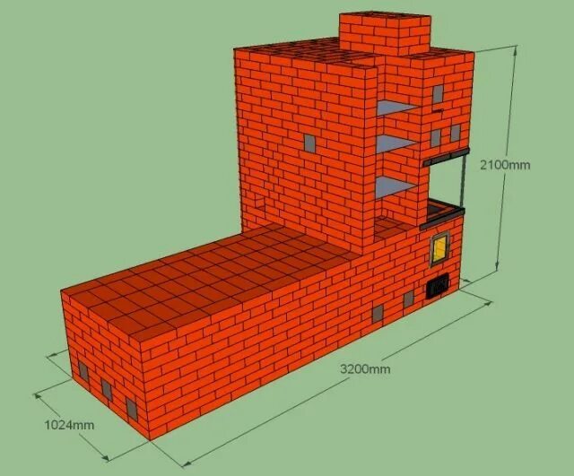 Подовая печь из кирпича с лежанкой фото Печь с лежанкой из кирпича для дома и дачи. Как правильно построить кирпичный ка