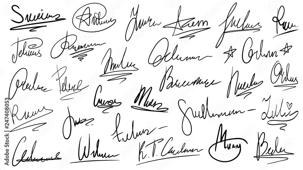 Подпись фото с дорогой Handwritten signature. Manual signatures, manuscript sign for documents and hand