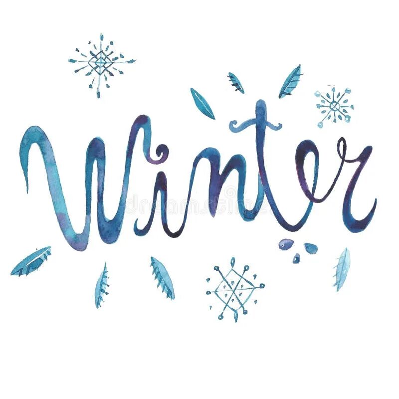 Подпись зимнего фото Winter Lettering Painting on White Background Stock Illustration - Illustration 