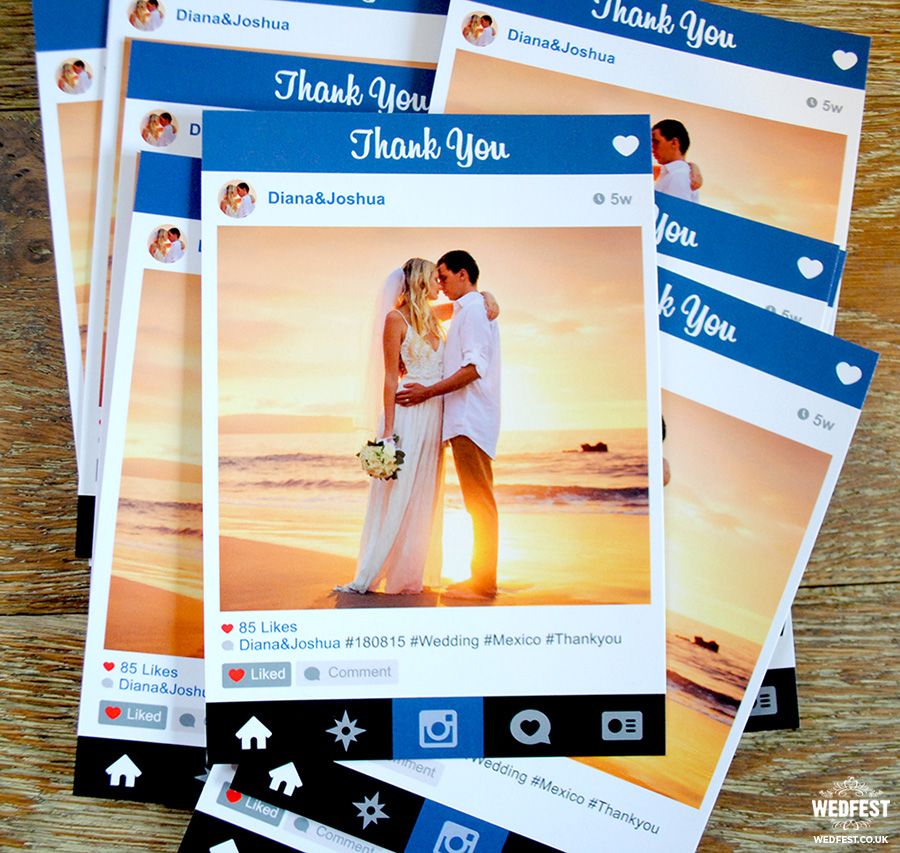 Подписать фото в инстаграме свадьба Instagram Style Wedding Thank You Cards Wedding thank you, Wedding thank you car