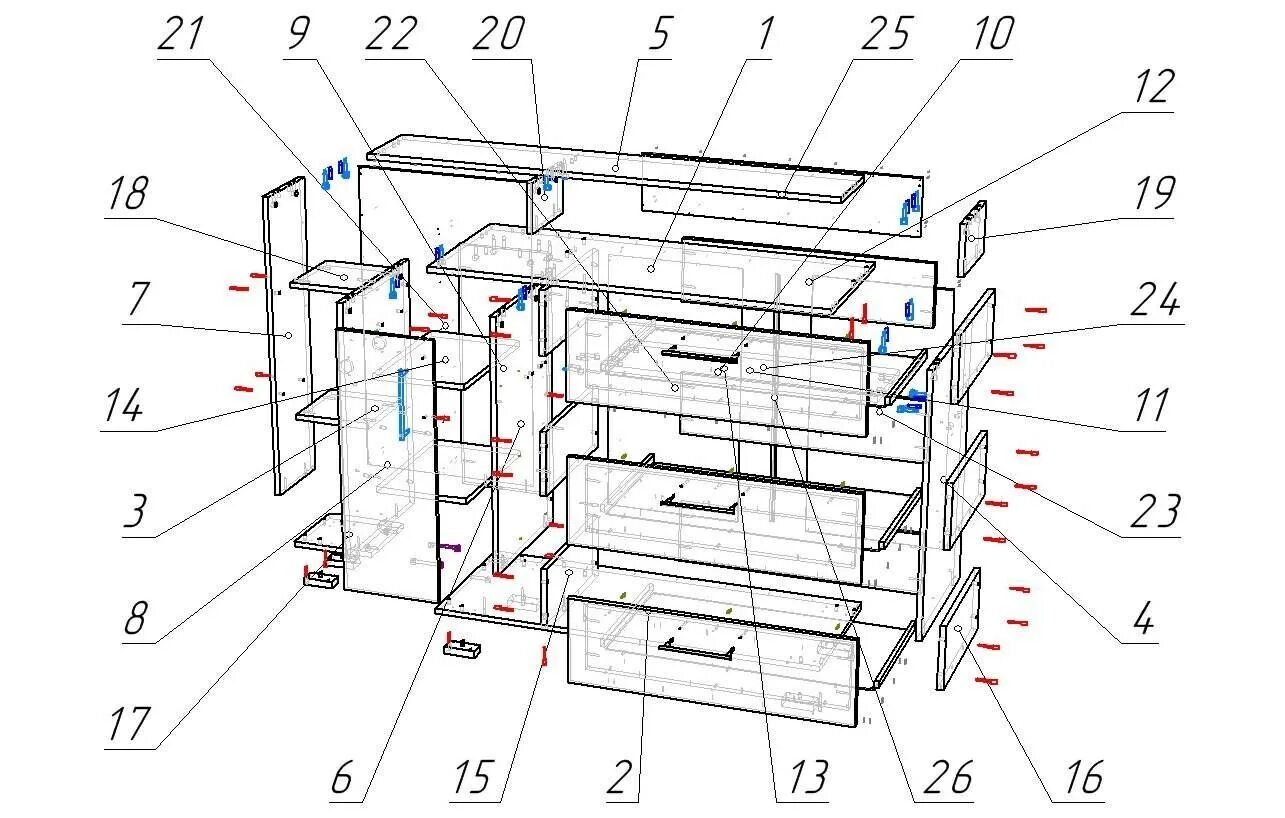 Подробная инструкция по сборке комода мальта плюс Схема сборки комода 4 ящика