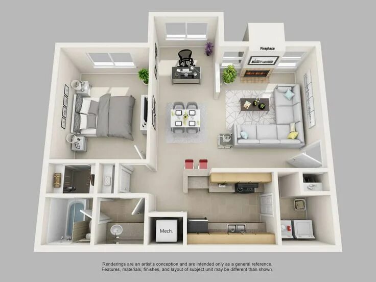 Подробная планировка квартиры Image result for 1 bedroom 3d floor plan Viviendas diminutas, Diseño interiores 