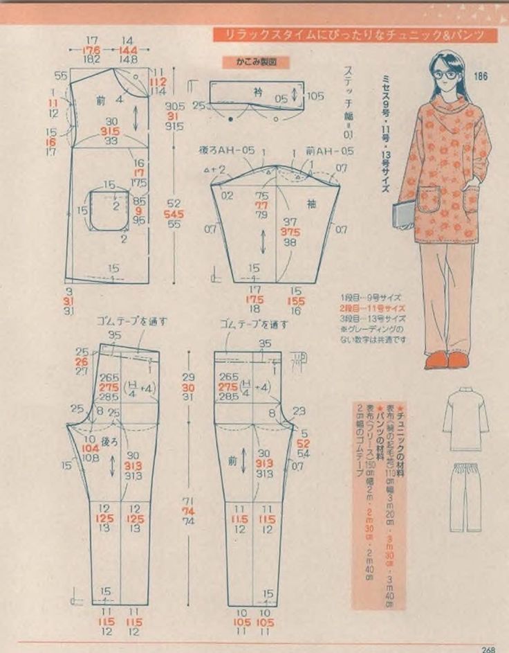 Подробная выкройка пижамы с длинными рукавами Схема для шитья юбки, Выкройки, Шить рубашки
