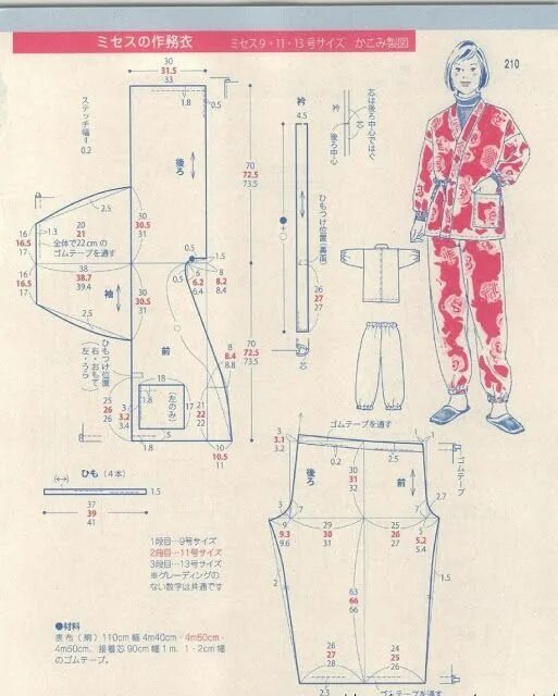 Подробная выкройка пижамы с длинными рукавами modelist kitapları: Lady Boutique № 8 2015 Japanese sewing patterns, Ladies bout