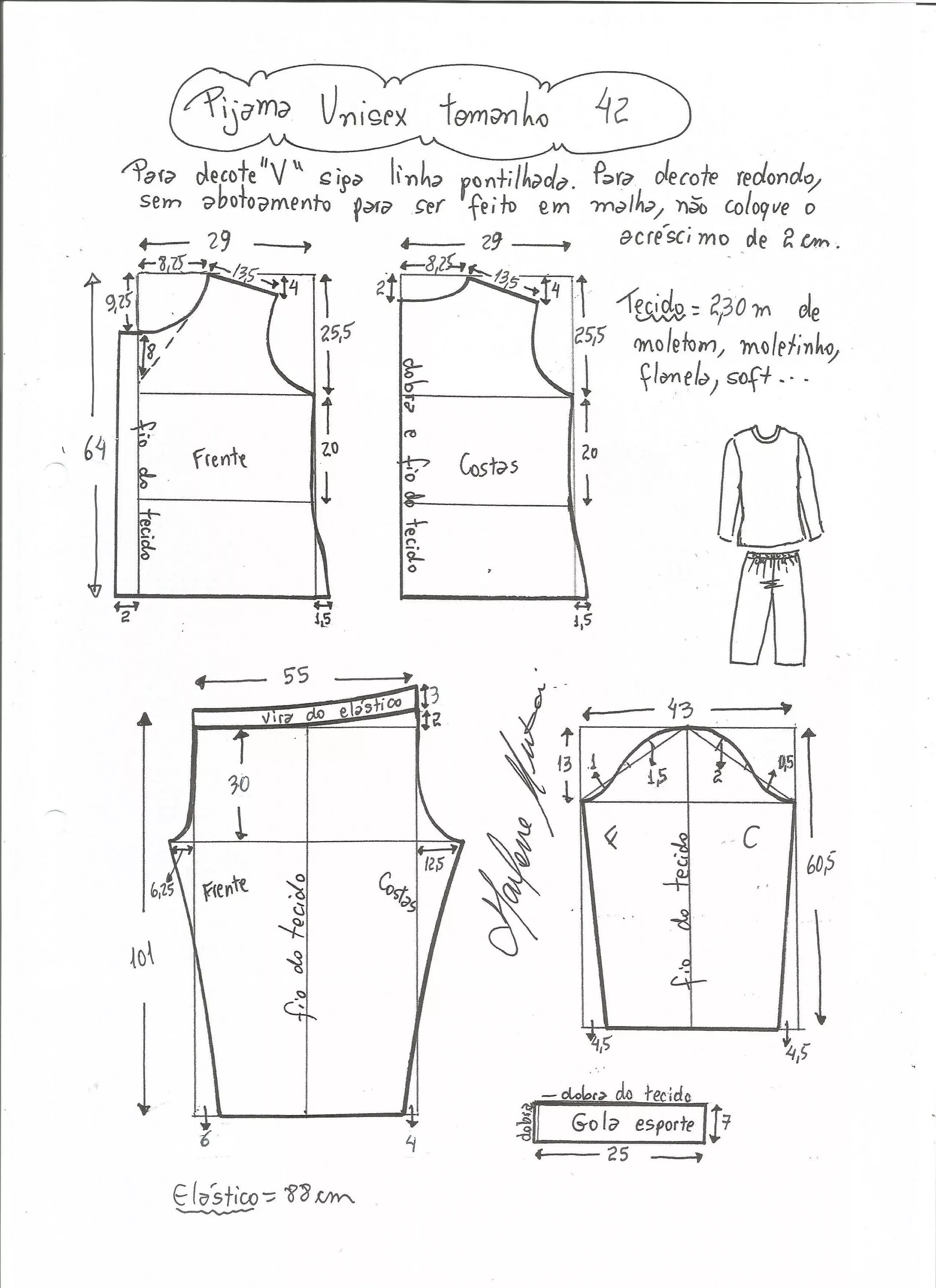 Подробная выкройка пижамы с длинными рукавами Patrón de Pijama Unisex PatronesMil T shirt sewing pattern, Pajama pattern, Shir