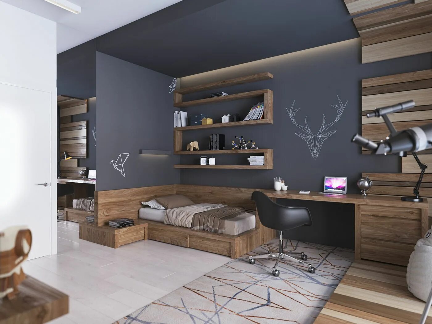 Подростковая комната современный дизайн Teenager room in contemporary style on Behance Boy bedroom design, Bedroom desig