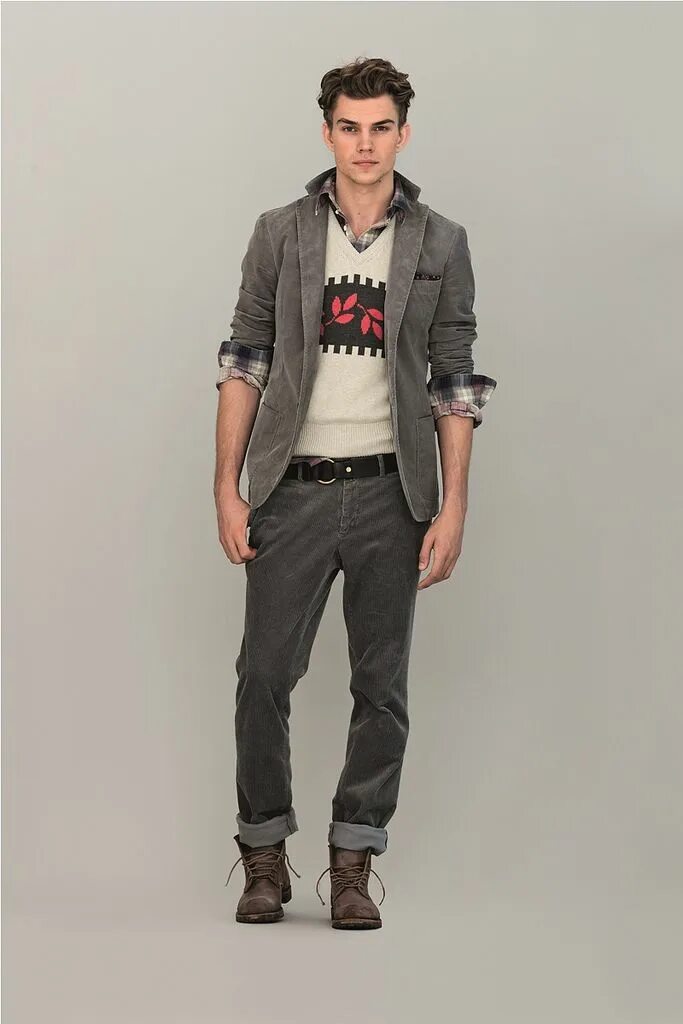 Подростковая мужская мода Andre Bentzer Gant Rugger grey corduroy suit & boots Mens fashion fall casual, M