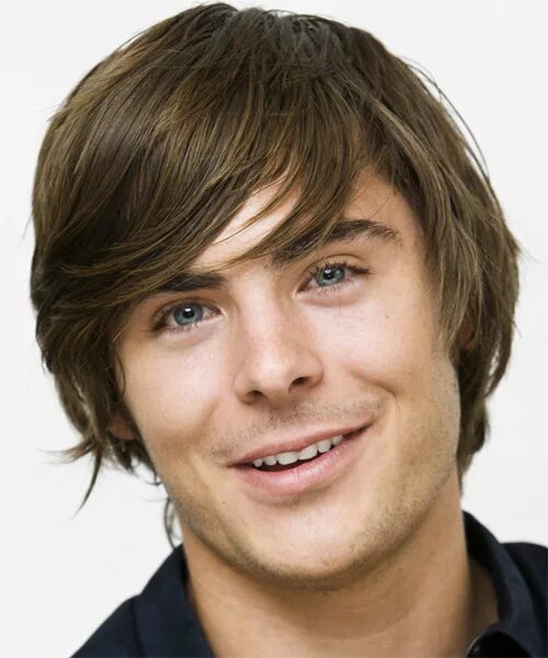 Подростковые стрижки на длинные волосы Zac Efron Medium Straight Ash Hairstyle with Side Swept Bangs