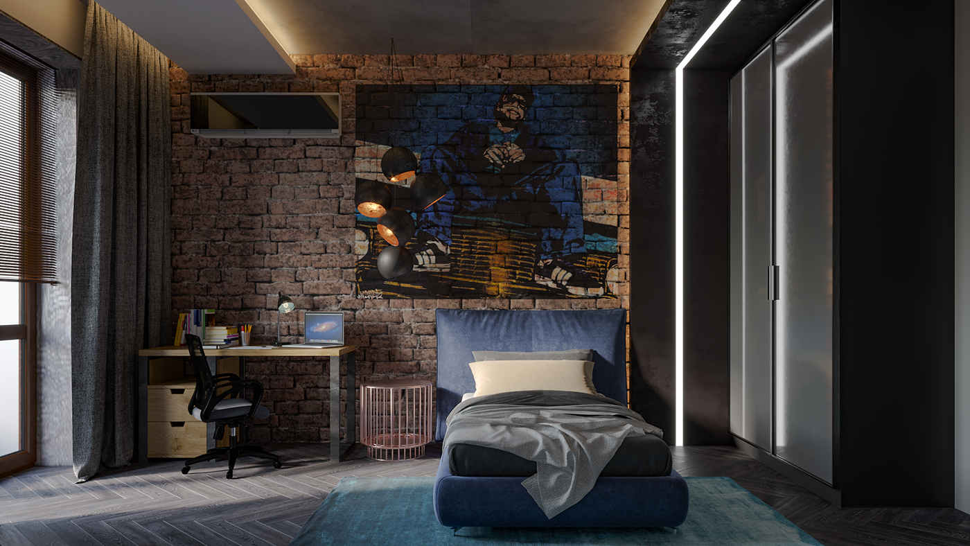 Подросток девочка в стиле лофт Boy bedroom in Loft style (2) Images :: Behance