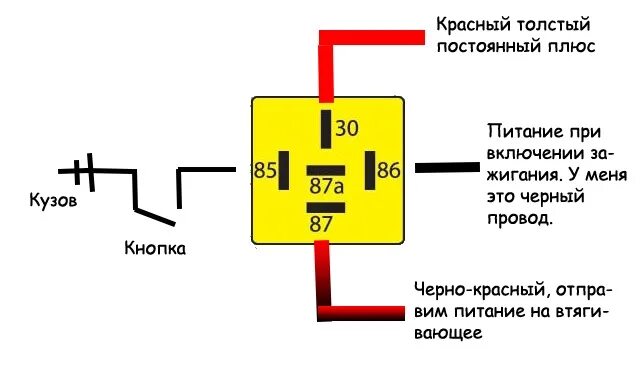 Подсоединение кнопки стартера через реле схема подключения Немного электрики: кнопка на КГ, кнопка аварийки. - Volkswagen Passat B3, 1,8 л,