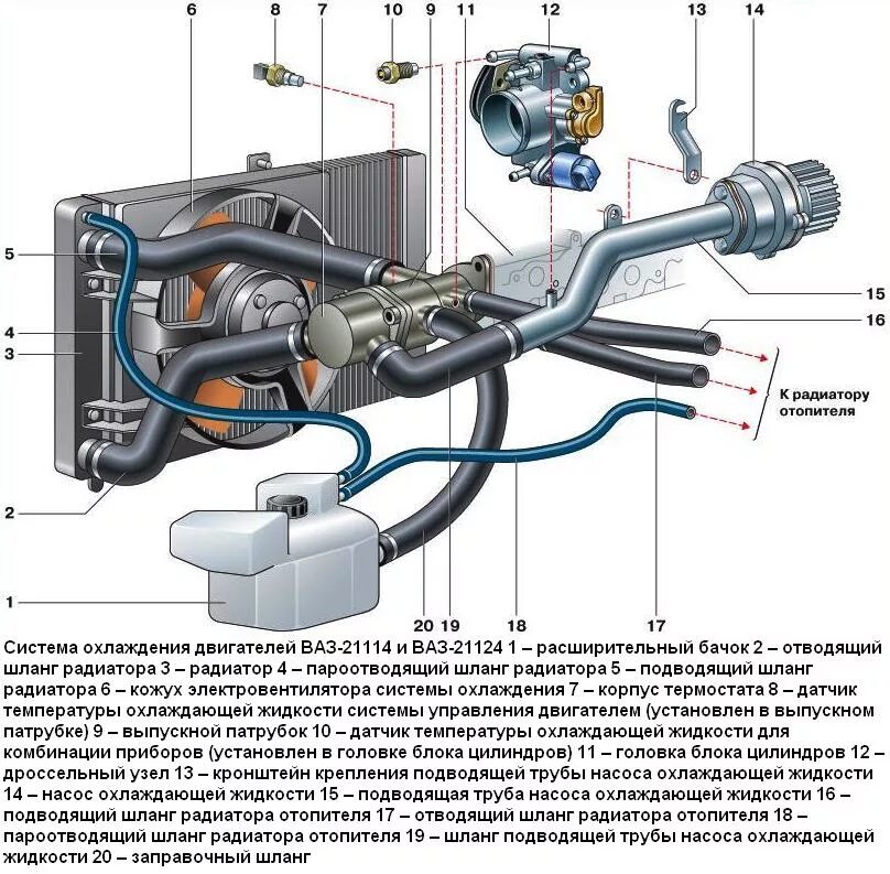 Подсоединение патрубков печки ваз 2114 схема подключения Система охлаждения двигателя ВАЗ-21124 автомобиля ВАЗ-2110