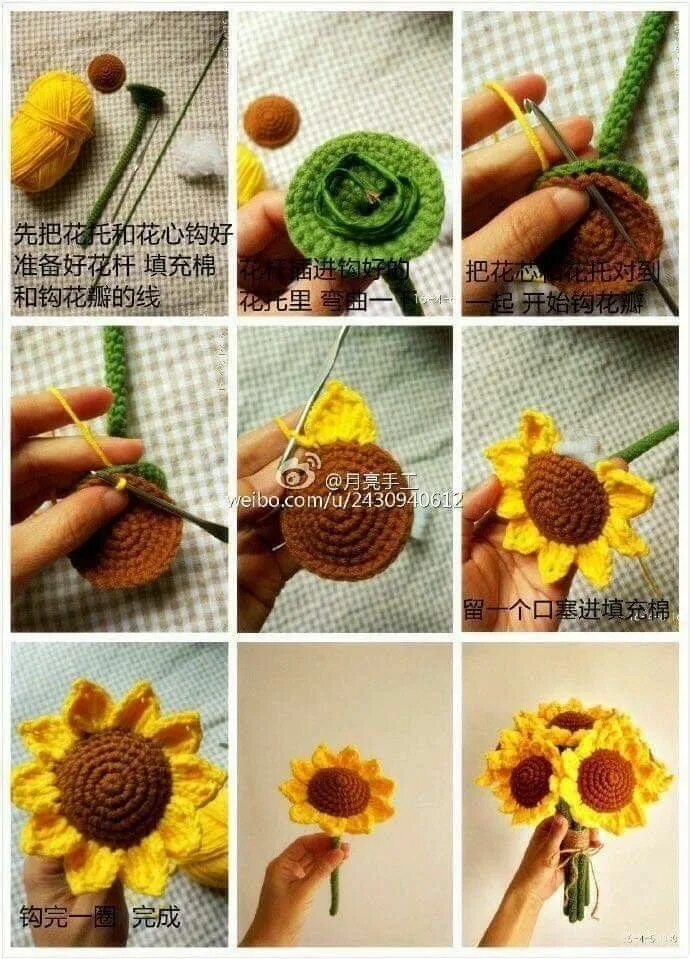 Подсолнух амигуруми крючком схема Pin de Valeria de Carvalho en CROCHÊ Flores a crochet, Flores tejidas a crochet,