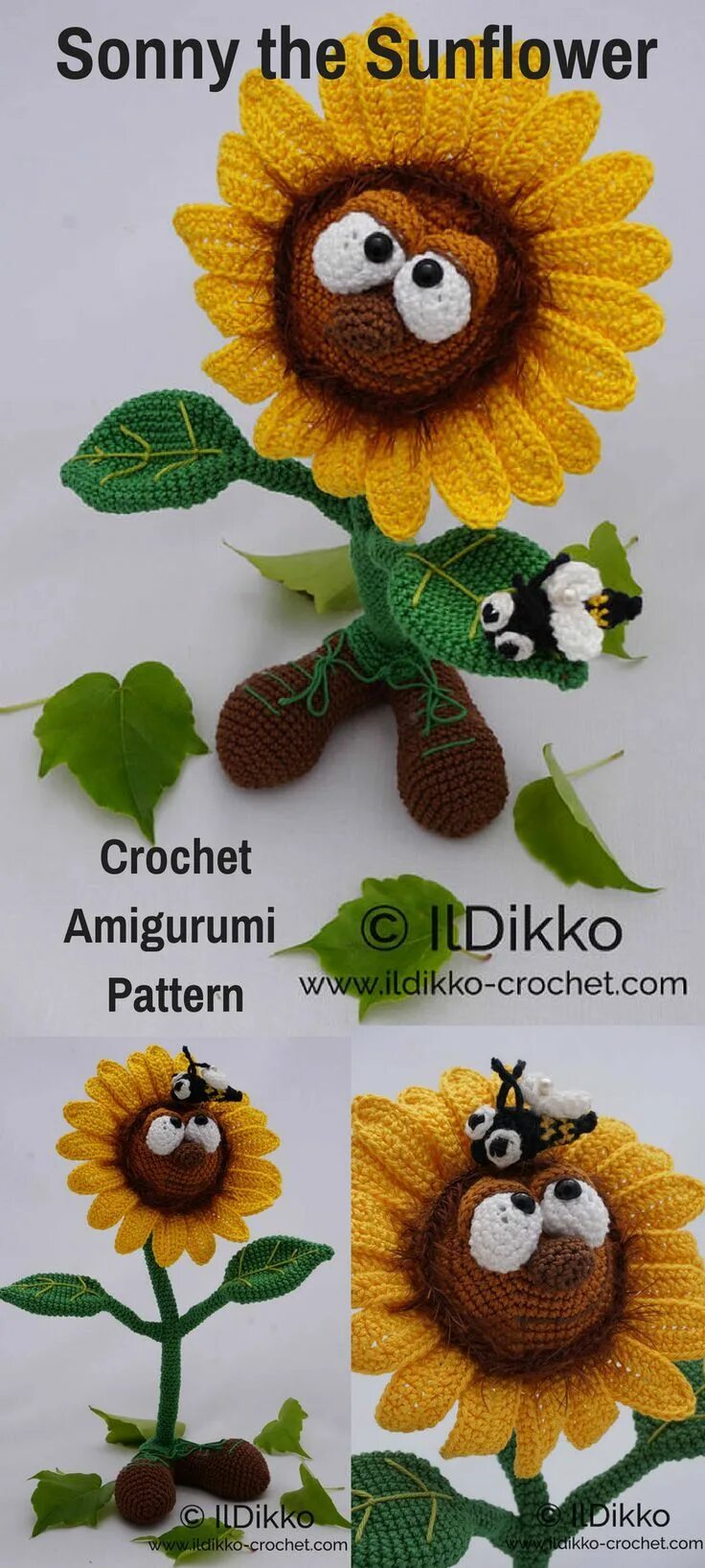 Подсолнух амигуруми крючком схема Sonny the Sunflower is a fun crocheted amigurumi doll that would love to walk ar