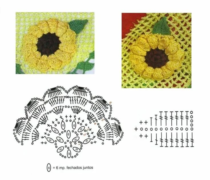 Подсолнух крючком схема и описание Girasol de ganchillo, Flores tejidas a crochet, Manualidades