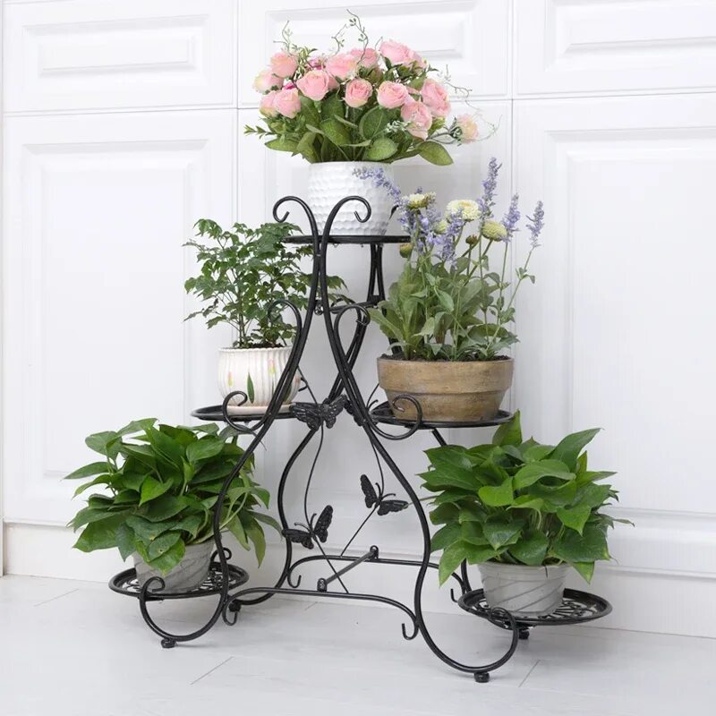 Подставка для цветов фото Classic Plant Stand, Metal Flower Herbs Holder Garden Patio Shelves for Plant Fl