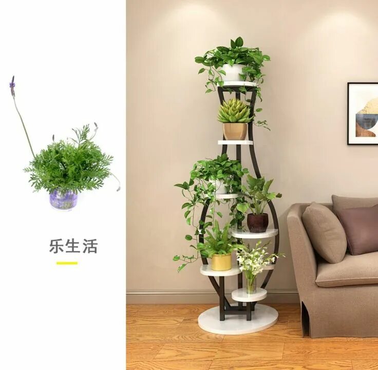 Подставка для цветов напольная в интерьере Living room household flower shelf, multi-storey indoor balcony iron round shelf