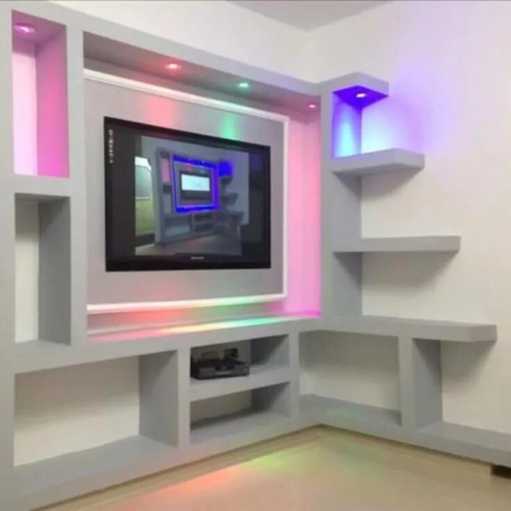 Подставка для телевизора из гипсокартона фото Resultado de imagen para null Tv wall design, Tv wall decor, Front wall design