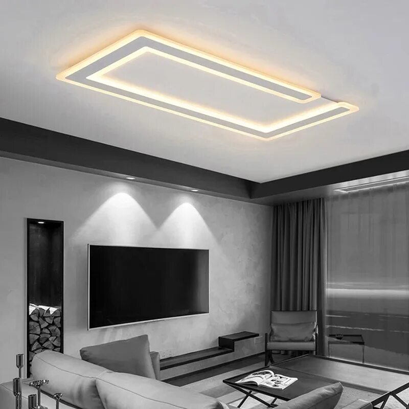 Подсветка потолка в гостиной фото Surface mounted Rectangle Modern led ceiling chandelier living room dining room 