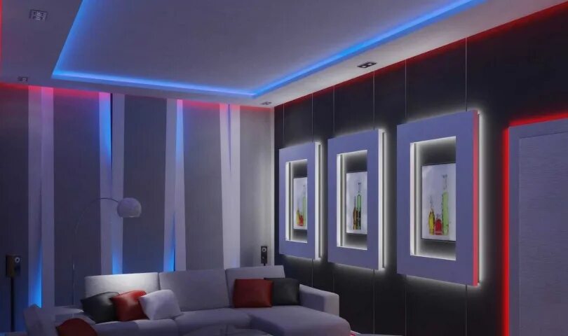 Подсветка потолка в комнате фото Decorating and lighting interiors with led-neon lamps in ribbons https://vkirove