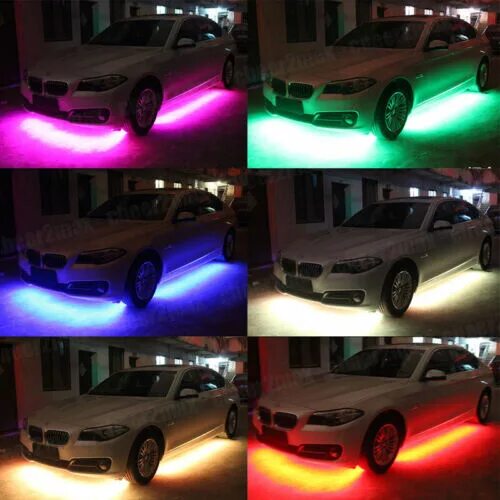 Подсветка тюнинг авто 4pcs RGB Car Underglow LED Strip Light System Neon Kit Music APP Control eBay